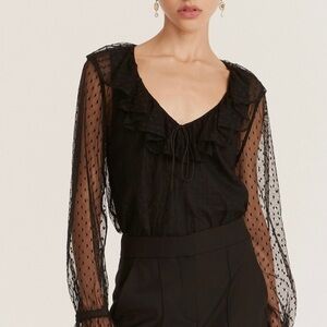 J. Crew Black Long Sleeve Ruffled Tie Front Blouse Small New